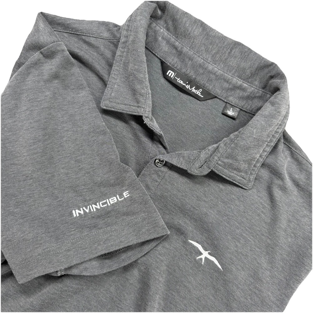 TRAVIS‎ MATHEW Mens Polo Shirt Large Gray Invincible Logo Golf Performance